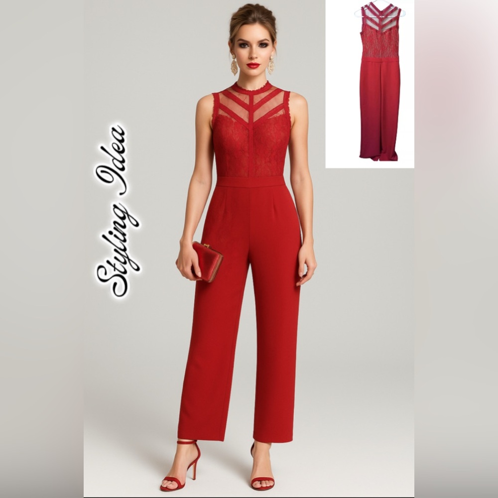 Women’s XS Red Lace Sleeveless Jumpsuit Feminine Coquette Date Night Wear
